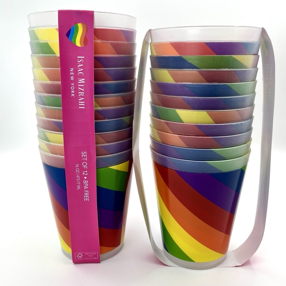 23 NWT Isaac Mizrahi Rainbow Pride Party Tumbler Cup Set Birthday BBQ Pool